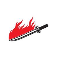 A red and black sword with flames on it vector