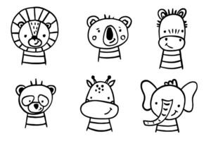 Set different animals in doodle style. vector