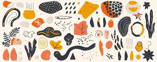 Large collection of hand-drawn shapes and doodle objects. Abstract, modern, and trendy illustration with all elements isolated as flat, simple graphics. vector