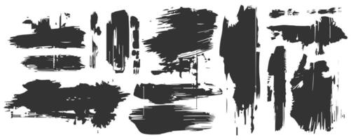 Extensive assortment of black paint and ink brush strokes, lines, and grungy design elements. illustration of isolated artistic elements on a white background. vector