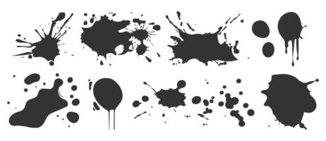 Assorted inkblots, organic blobs, and speck shapes in a black silhouette set. vector