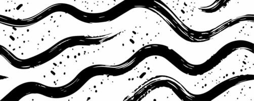 Seamless pattern of curly lines and squiggles, hand-drawn with pencil, black on white background. vector