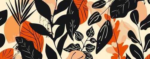 Hand-drawn minimal abstract organic shapes pattern, suitable for contemporary print collages. A fashionable template for design featuring a black leaves pattern. vector