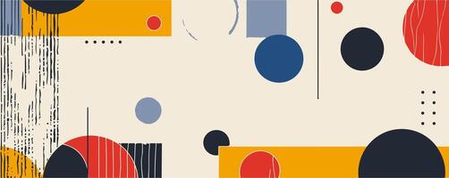 Minimalistic artwork poster featuring simple geometric shapes and figures, in a Scandinavian-style abstract pattern design. vector