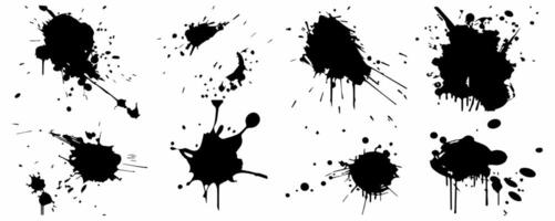 Black ink spots set on white background. Ink illustration. Splash shapes set. vector