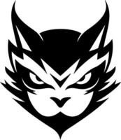 Minimalist black and white illustration of an angry cat head, ideal for logo design. vector