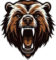 Illustration of an angry bear head in a minimalist style, perfect for logo and branding purposes. vector