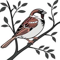 A bird sitting on a branch with leaves vector