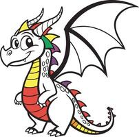 A cartoon dragon with rainbow wings and a rainbow tail vector