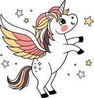 A cartoon unicorn with wings and stars vector