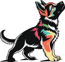A colorful german shepherd dog with a colorful face vector
