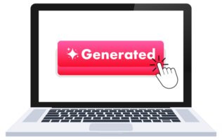 Cursor clicking generated button on laptop screen with modern pink graphics png