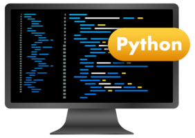 Computer monitor displaying python programming language code on blue background png