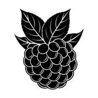 Black Silhouette of Raspberry with Leaves - Fruit and Nature Icon vector