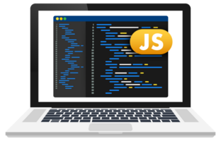 Laptop showing javascript code on screen programming and software development png
