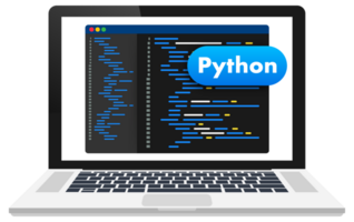 Laptop displaying python code on screen, programming and software development concept png