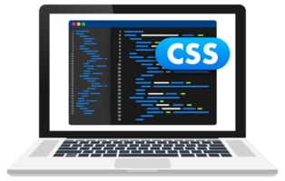 Laptop showing cascading style sheets programming code on screen png