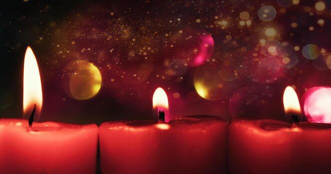Romantic Candle Light and Colorful Bokeh Behind Dark photo