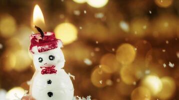 The Snowman Candle Light and Snowing and Colorful Bokeh Behind photo