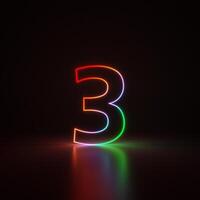 3d Render, Number 1 Glowing in the Dark, Gradient Neon Light photo