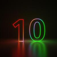3d Render, Number 1 Glowing in the Dark, Gradient Neon Light photo