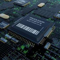 Close-Up View Of Processor, CPU or Chip photo