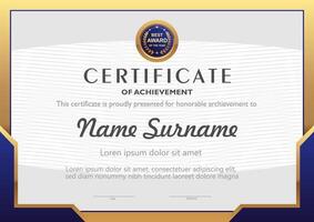 Deep blue and gold colored certificate template vector
