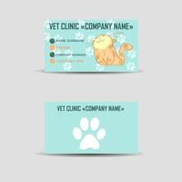 Abstract veterinary clinic business card with cute kitten and footprints pattern on blue background vector