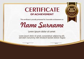 Certificate template in red and gold color vector