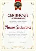 Certificate template in red and gold color vector