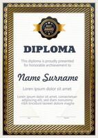 Diploma template in deep blue and gold color vector