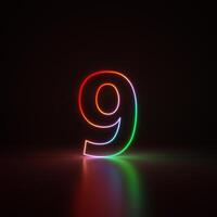 3d Render, Number 1 Glowing in the Dark, Gradient Neon Light photo