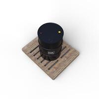 Black Oil Barrels Or Chemical Drums Stacked up With White Background photo