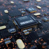 Close-Up View Of Processor, CPU or Chip photo