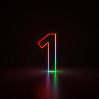 3d Render, Number 1 Glowing in the Dark, Gradient Neon Light photo