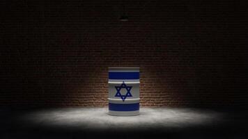 Oil barrel with the flag of Israel in front of a brick background photo