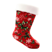 Christmas stocking sock adorned with snowflakes and holiday patterns isolated on transparent background png