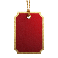 Blank red and gold tag label for price or gifting isolated on transparent background png