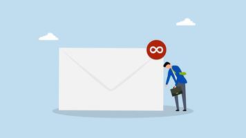 Busy email overload, 4k animation of desperate despair entrepreneur with his inbox filled with endless unread messages. video