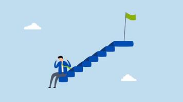 Fear of failure, 4k animation of downcast businessman quits solitary on staircase to achievement target. video