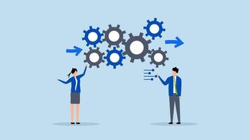 Workflow management, 4k animation of entrepreneur leader enhancing gear mechanism process for optimal outcome. video