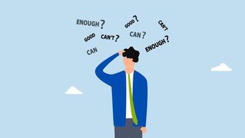 Self doubt, 4k animation of self doubt entrepreneur contemplating whether he can succeed or not. video