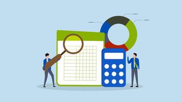 Accounting and finance audit, 4k animation of Business professionals accountants using calculators and spreadsheets to generate reports. video