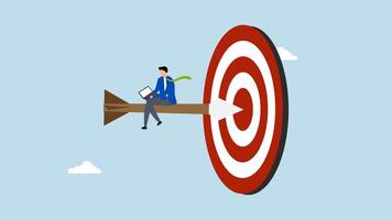 Easy win with good strategy and planning, 4k animation of adept entrepreneur aiming for a dart that strikes the bullseye target. video