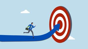 Progress to goal, 4k animation of driven entrepreneur following a growth trajectory towards hitting the mark. video