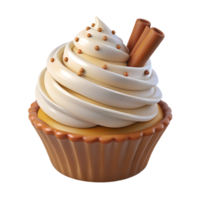 Cupcake with whipped cream adorned with cinnamon sticks 3d illustration isolated png