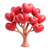 Tree with red heart-shaped leaves 3d illustration isolated on the transparent background png