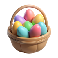 Basket of colorful Easter eggs 3d illustration isolated on the transparent background png