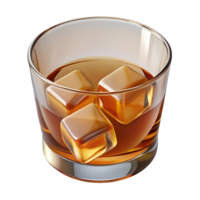 A glass of whiskey with ice cubes 3d illustration isolated on the transparent background png