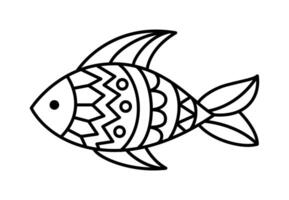 Hand drawn linear fish for coloring isolated on white. Coloring page for kids vector